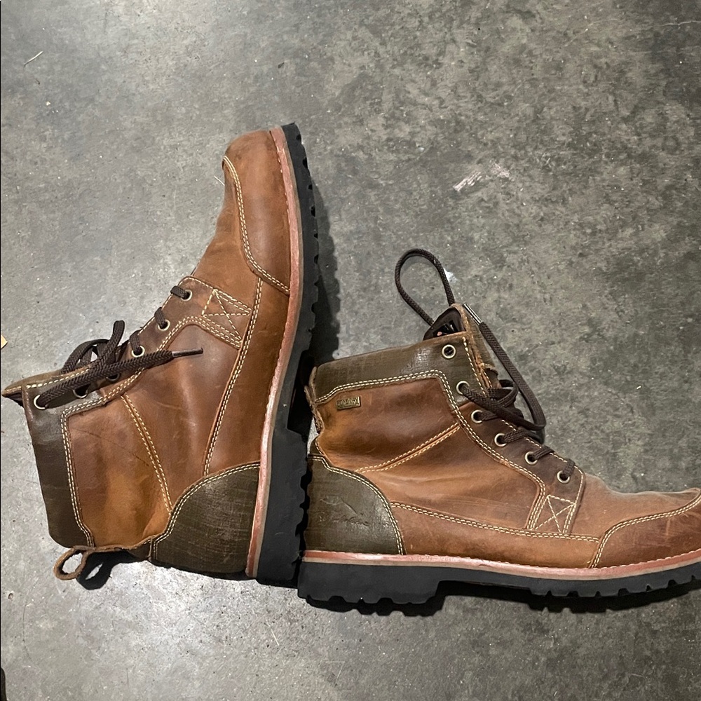 Bob Timberlake Brown and Tan Leather Boots with Vibram soles.